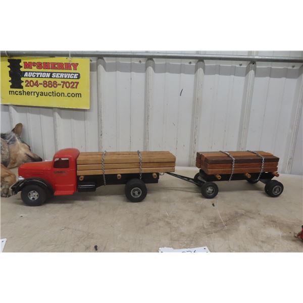 Smith-Miller Mack L Lumber/Log Truck and Trailer, Pressed Steel and Die-Cast, 1940s–50s, 36" Long