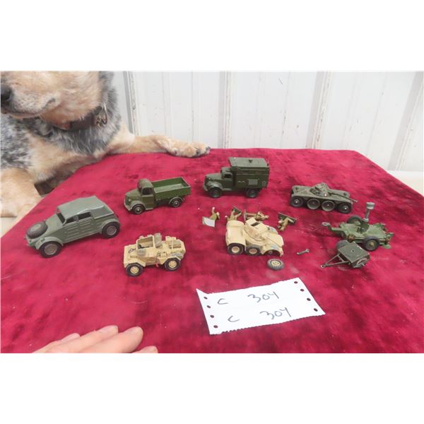 7 Dinky Military Trucks, Tanks, Guns, and Figures