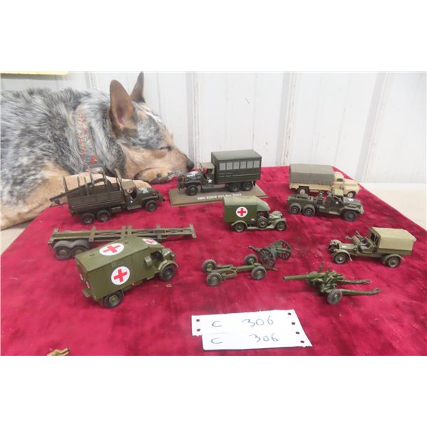 10 Military Vehicles, Various Brands, Including Trucks and Guns