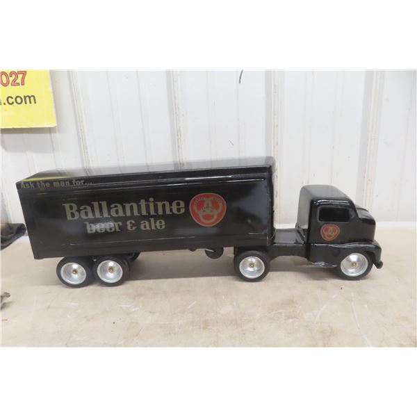 Tonka Pressed Steel Truck and Trailer, Ballantine Beer, 1950s, 22" Long, Restored