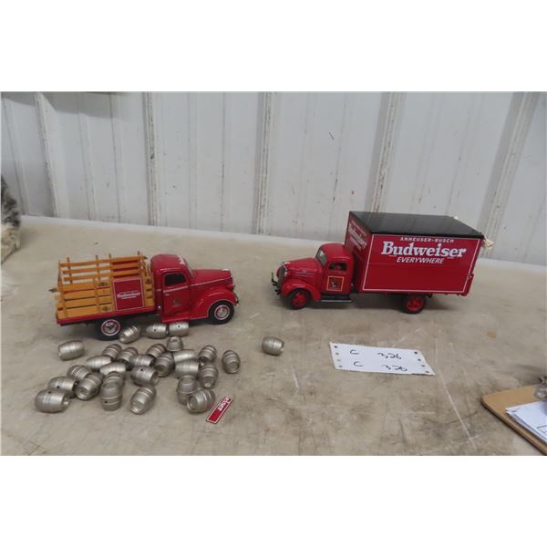 2 Danbury Mint 1937 Chevy Budweiser Delivery Trucks, 1/24 Scale Die-Cast