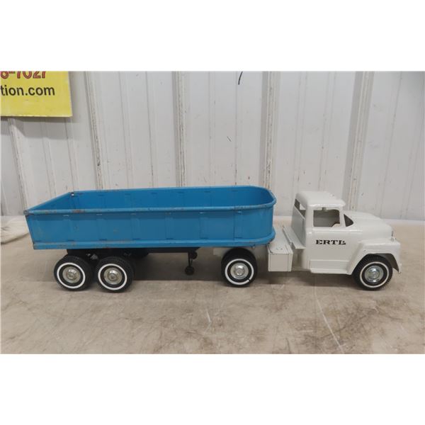 ERTL International Semi Truck Hydraulic Dump and Trailer, Pressed Steel, 1960s, 22" Long