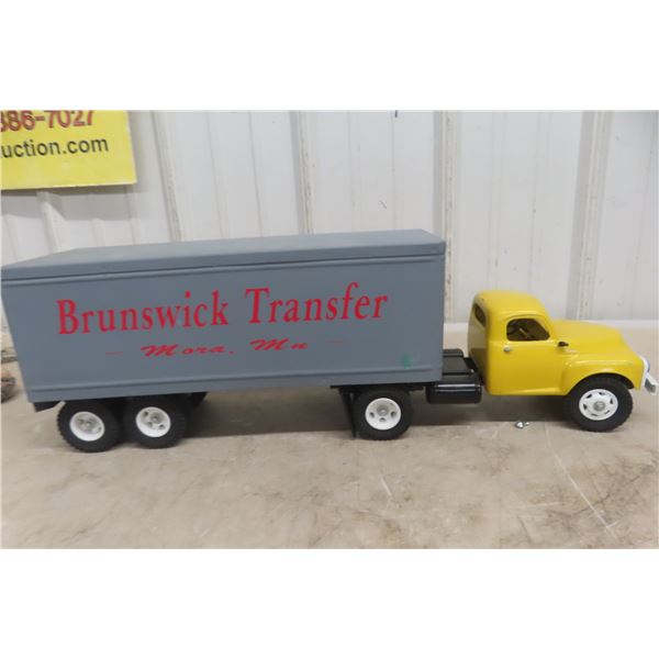 Studebaker Die-Cast Truck with Brunswick Transfer Trailer, Vintage, 24" Long