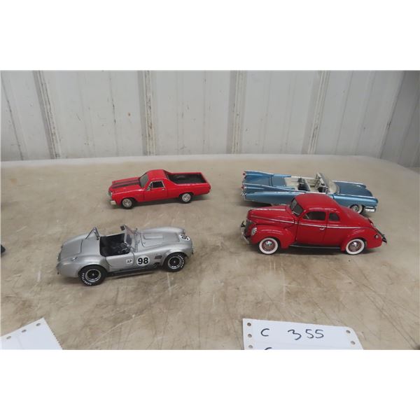 4 1/24 Scale Die-Cast Cars Including 1940 Ford Deluxe, 1959 Cadillac, 1970 Chevelle, and Shelby Cob