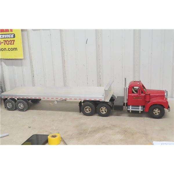 Smith-Miller Mack B Semi with Flat Deck Trailer, Pressed Steel and Die-Cast, 35" Long