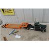 Image 1 : All American Toy Co. 1/12 Die Cast With Lowboy Trailer 45" Long Vintage With Access Riggers Crane W