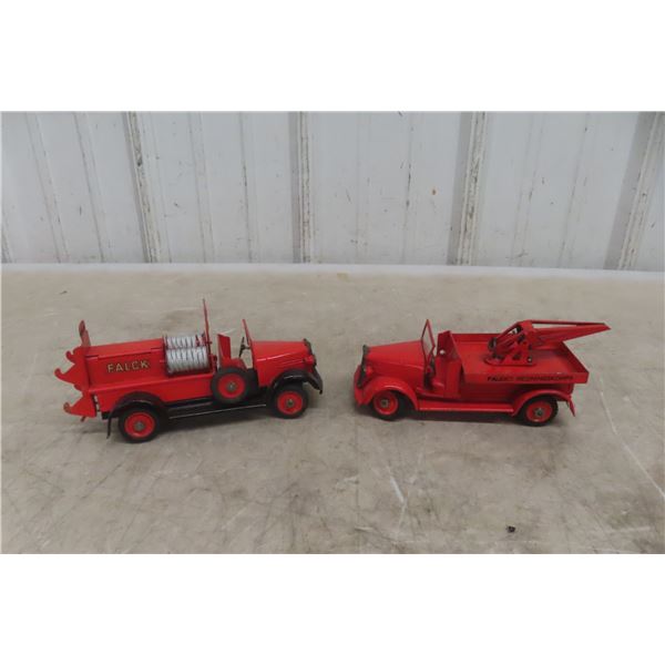 Two TEKNO Tinplate Die Cast Cab and Tow Truck 1930s to 1950s 6 1/2" Long