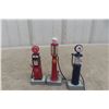 Image 2 : Three Die Cast Gas Pumps, Pressed Metal Boat Trailer
