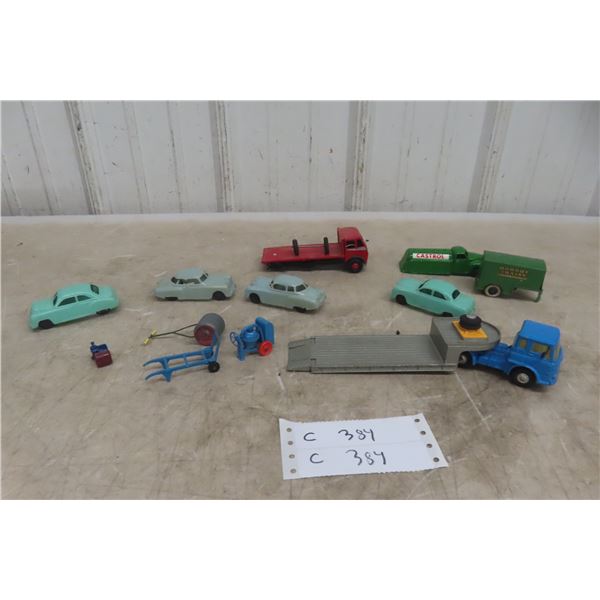 Four Plastic Cars and Odds Die Cast Plus Some Dinky With Axle Tire Problem