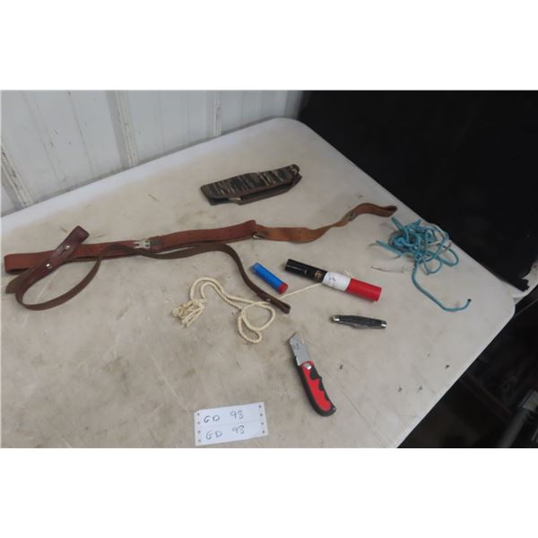 Leather Gun Strap, Elk Call, and Pocket Knife, and More