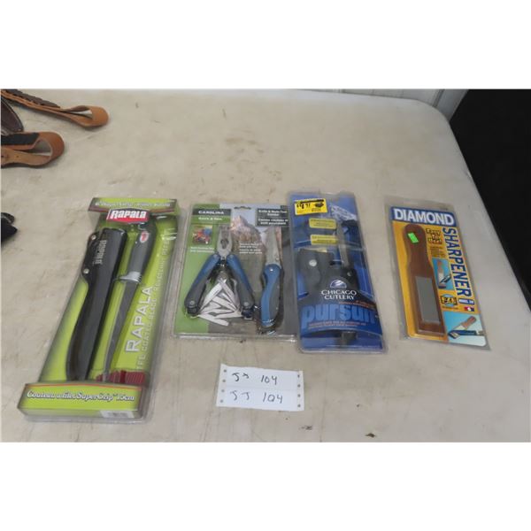 3 New Knives and Sharpener: Rapala Fillet, Pursuit Utility, and Utility