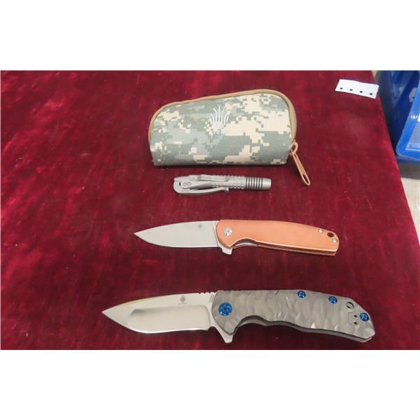 Kizer N690 Folding Knife 7" and Kizer S35VN Folding Knife 8" with Microtech Pen — With Case