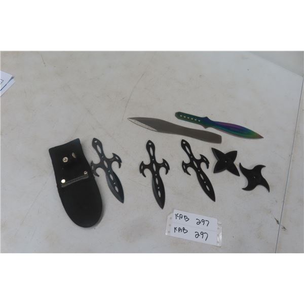 Throwing Knives Set of 3 with Sheath – 2 Singles and 2 Rubber Throwing Stars