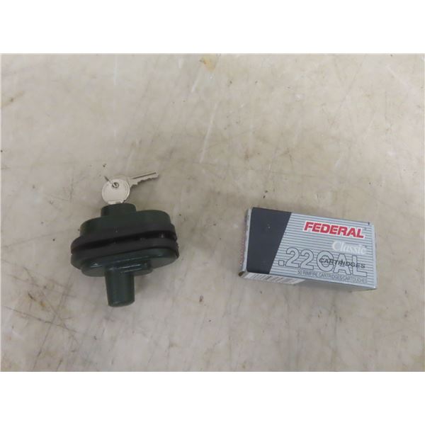 .22 LR Long Rifle Ammunition – 50 Rounds, and Keyed Trigger Lock