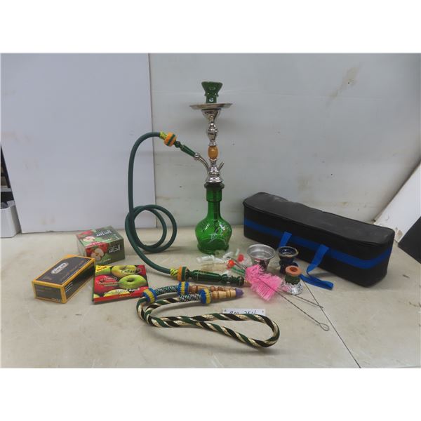 New Unused Hookah Shisha Waterpipe, Box of Charcoal, and Box of Apple Flavor