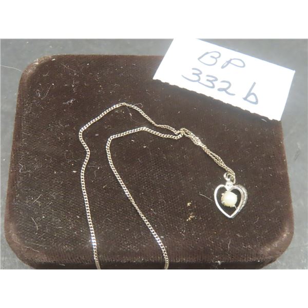 Silver Chain and Pendant, 18" with Small Heart and Pearl, 2.9g