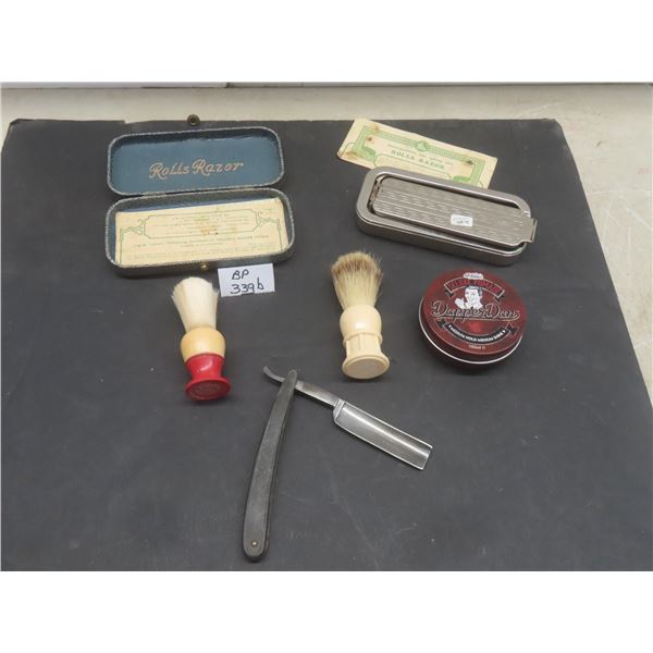 Straight Razor, Can Dapper Dan, Shaving Brushes & Rolls Razor in Case with 2 Heads