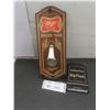 Image 1 : Miller Bottle Opener and Hip Flask, New in Box, 13 1/4", 14" x 8" x 5"