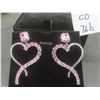Image 1 : New Platinum Plated 1.0ct Emerald Cut Pink Simulated Diamond (CZ) Heart Dangle Earrings