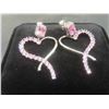Image 2 : New Platinum Plated 1.0ct Emerald Cut Pink Simulated Diamond (CZ) Heart Dangle Earrings