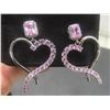 Image 6 : New Platinum Plated 1.0ct Emerald Cut Pink Simulated Diamond (CZ) Heart Dangle Earrings