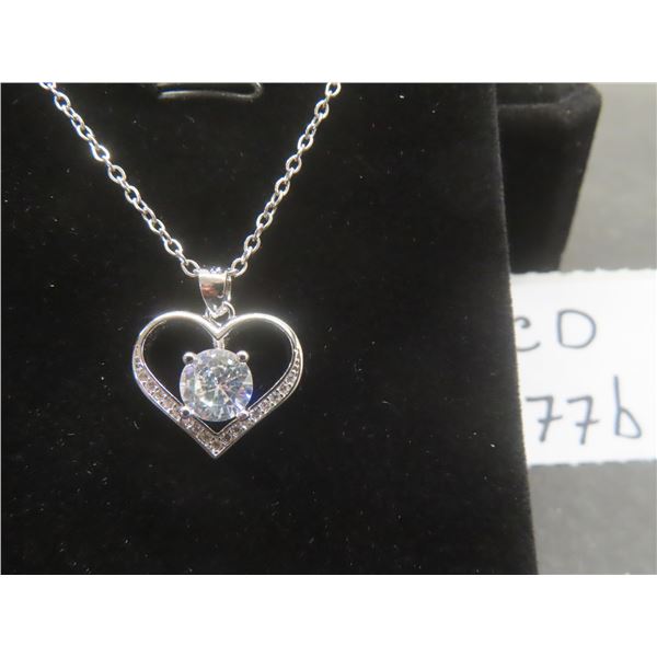 New Platinum Plated 1.0ct Simulated Diamond (CZ) Heart Necklace, Adjustable 16-18" Long