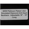 Image 8 : New Platinum Plated 1.0ct Simulated Diamond (CZ) Heart Necklace, Adjustable 16-18" Long