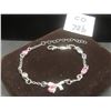 Image 1 : New Platinum Plated Pear Cut Pink Simulated Diamond (CZ) Bracelet, Adjustable 7-8.5" Long