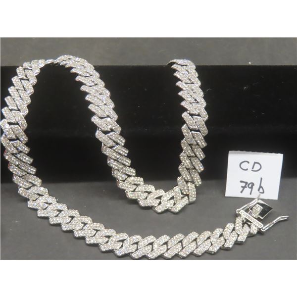 New Platinum Plated 14.0mm Iced Out Cuban Link Necklace, 19.5" Long