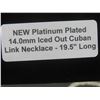 Image 7 : New Platinum Plated 14.0mm Iced Out Cuban Link Necklace, 19.5" Long