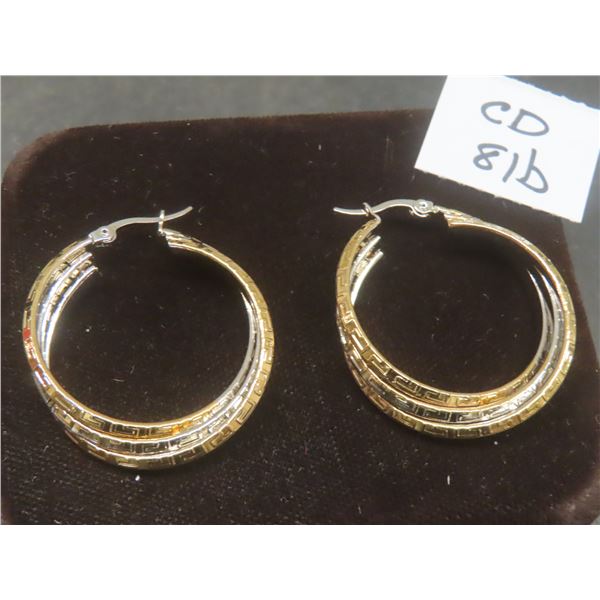 New Platinum and 18K Gold Plated 40.0mm Triple Hoop Earrings