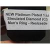 Image 10 : New Platinum Plated 1.0ct Simulated Diamond (CZ) Man's Ring, Resizeable