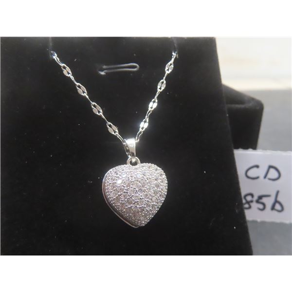 New Platinum Plated Simulated Diamond (CZ) Heart Cluster Necklace with Synthetic Pearl, Adjustable