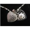 Image 7 : New Platinum Plated Simulated Diamond (CZ) Heart Cluster Necklace with Synthetic Pearl, Adjustable