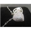 Image 8 : New Platinum Plated Simulated Diamond (CZ) Heart Cluster Necklace with Synthetic Pearl, Adjustable