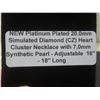 Image 9 : New Platinum Plated Simulated Diamond (CZ) Heart Cluster Necklace with Synthetic Pearl, Adjustable