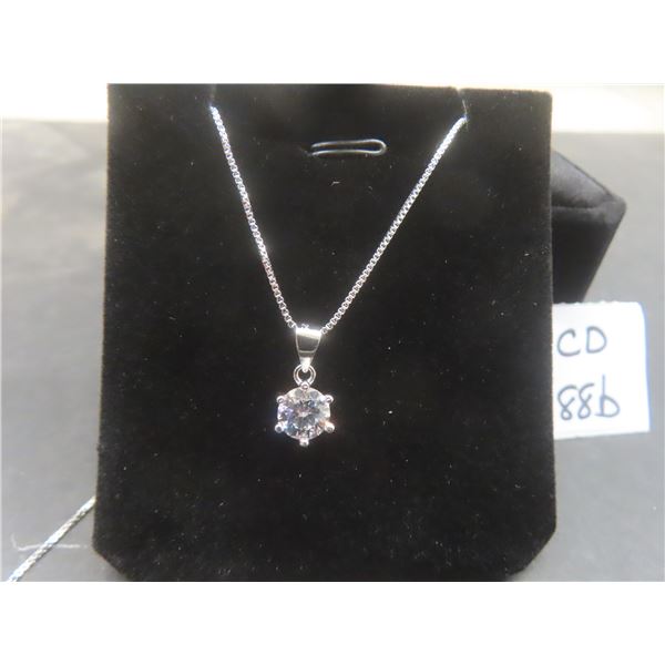 New 925 Sterling Silver 1.0ct Moissanite Lab Diamond Solitaire Necklace, Adjustable 16-17", Mounted