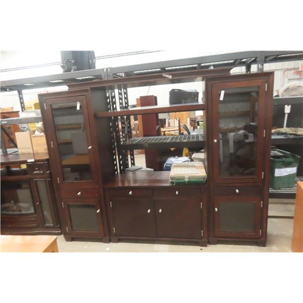Entertainment Stand with 2 Towers, Center Cabinet, Lighting, and Shelving "
