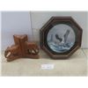 Image 1 : Hand Carved Kenya Elephant Book Ends and Terry McLean Collector Plate with Wood Frame