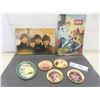Image 1 : 2 Modern Metal Signs 12" x 8": The Beatles and Coca-Cola, 4 Small Budweiser Coasters