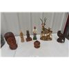 Image 1 : 7 Carved Wood Pieces: Bust, Totem, Soldier, Stag/Doe, Bird +