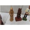 Image 3 : 7 Carved Wood Pieces: Bust, Totem, Soldier, Stag/Doe, Bird +