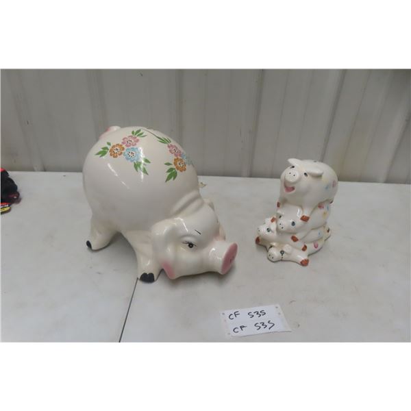 2 Piggy Banks Ceramic