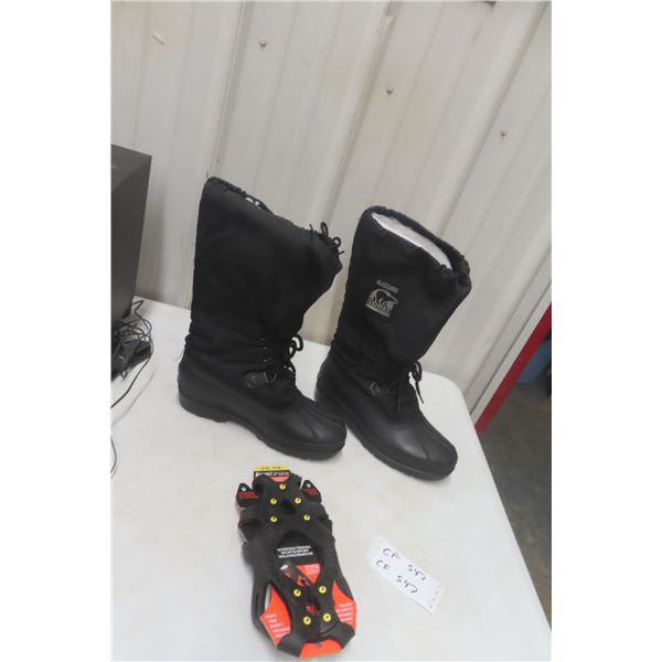 Sorrel Size 8 Winter Boots and Ice Treads, New