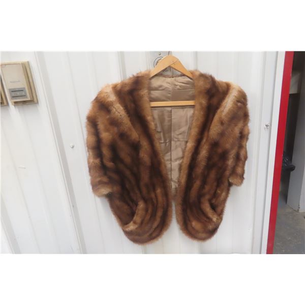 Vintage brown mink fur style stole with satin lining.