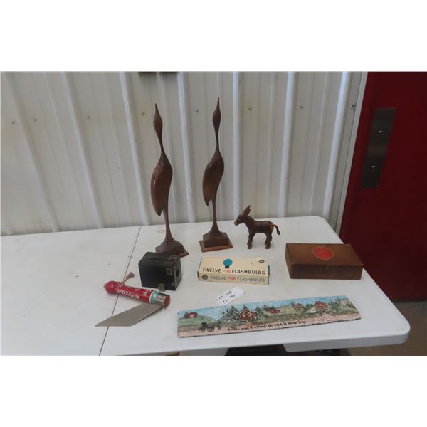 Wood Carved Ornament, Box Camera, Art on Wood, and More