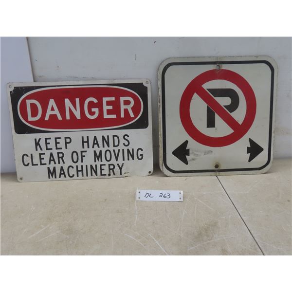 2 Metal Signs: No Parking 12" x 12" and Danger 10" x 14"
