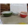Image 2 : Pyrex Mixing Bowls, Casserole Dish, Extra Glass Lids, and Fire King Loaf Pan
