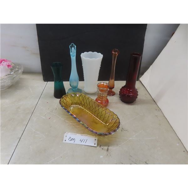 Vases, Carnival Glass, and Serving Dish