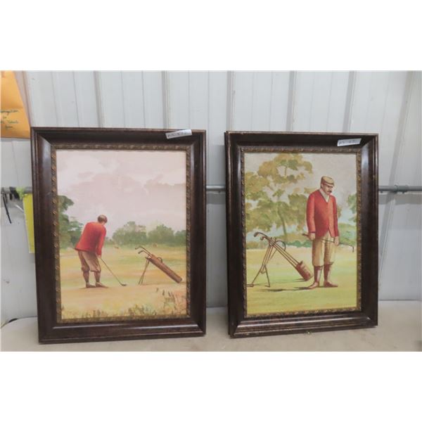 2 Antique Framed Golf Pictures 23" x 29"